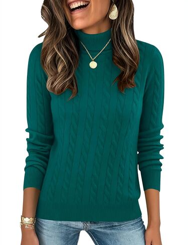 LOMON Women's Turtleneck Sweaters Cable Knit Long Sleeve Casual Slim Fit Pullover Fall Tops in Saudi Arabia