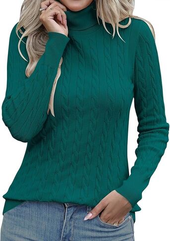 LOMON Women's Turtleneck Sweaters Cable Knit Long Sleeve Casual Slim Fit Pullover Fall Tops in Saudi Arabia