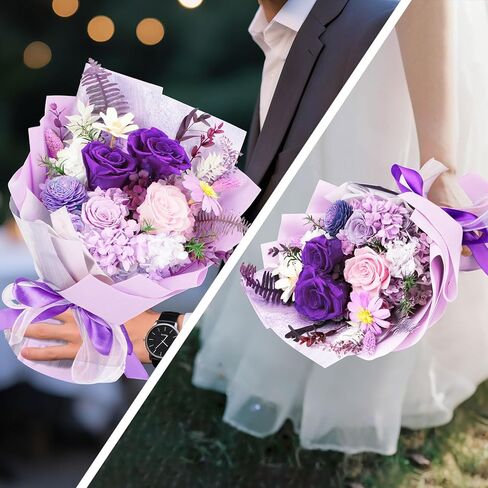 Flowers Gifts for Mom, Purple Flower for Delivery, Preserved Roses Bouquets, Purple Roses, Birthday Gifts for Women, Mothers Day Flowers for Wife Lasting Roses Bouquet in Kuwait