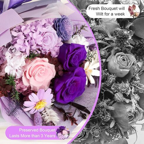 Flowers Gifts for Mom, Purple Flower for Delivery, Preserved Roses Bouquets, Purple Roses, Birthday Gifts for Women, Mothers Day Flowers for Wife Lasting Roses Bouquet in Kuwait
