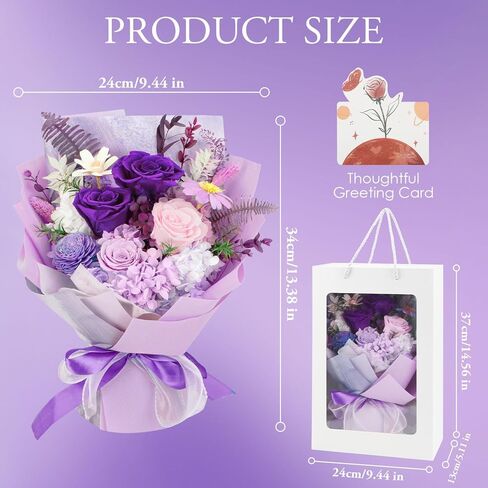 Flowers Gifts for Mom, Purple Flower for Delivery, Preserved Roses Bouquets, Purple Roses, Birthday Gifts for Women, Mothers Day Flowers for Wife Lasting Roses Bouquet in Kuwait
