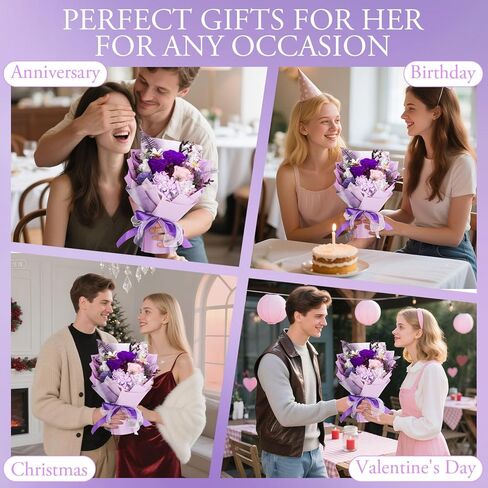 Flowers Gifts for Mom, Purple Flower for Delivery, Preserved Roses Bouquets, Purple Roses, Birthday Gifts for Women, Mothers Day Flowers for Wife Lasting Roses Bouquet in Kuwait