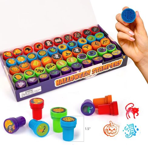 ArtCreativity Bulk Halloween Stampers for Kids - Set of 100 Halloween Stamps - Assorted Trick or Treat Stamper Designs for Halloween - Non-Candy Halloween Trinkets for Kids 3 4 5 6 7+ in Kuwait