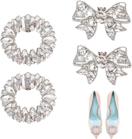 Heliltd 2 Pair Rhinestone Shoe Clips for Women Dress Shoes 2pcs Bow Clips for Shoes 2pcs Square Shoe Clips Classic Detachable Shoe Clips for Bridal Wedding Shoe Charms Decoration in Saudi Arabia