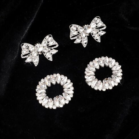 Heliltd 2 Pair Rhinestone Shoe Clips for Women Dress Shoes 2pcs Bow Clips for Shoes 2pcs Square Shoe Clips Classic Detachable Shoe Clips for Bridal Wedding Shoe Charms Decoration in Saudi Arabia