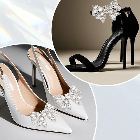 Heliltd 2 Pair Rhinestone Shoe Clips for Women Dress Shoes 2pcs Bow Clips for Shoes 2pcs Square Shoe Clips Classic Detachable Shoe Clips for Bridal Wedding Shoe Charms Decoration in Saudi Arabia
