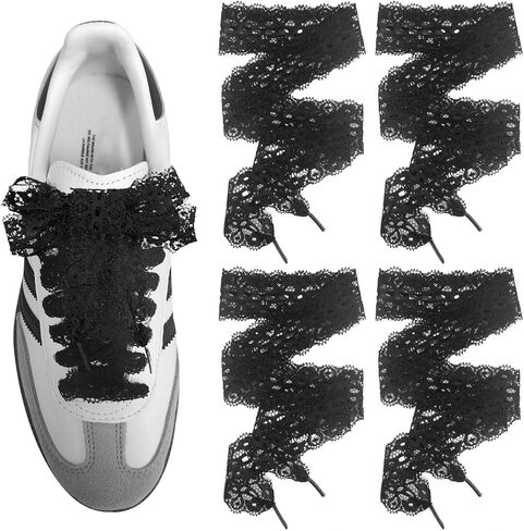 UamGlsob 2 Pairs Lace Shoelaces for Samba Fashion Shoes, 3CM Wide Flat Soft Fancy Shoe Laces for Women Girls Sport Walking in Kuwait