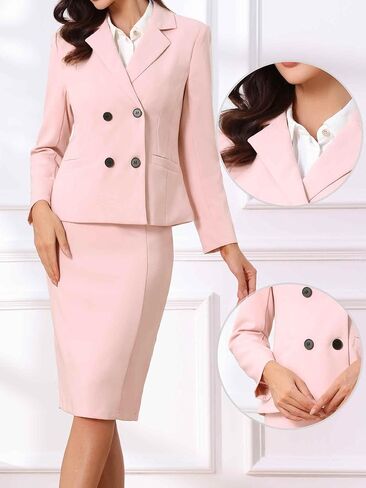 Allegra K 2 Piece Suit Skirt Business Set for Women's Long Sleeve Work Outfits Blazer Jacket Pencil Skirts Set in Kuwait
