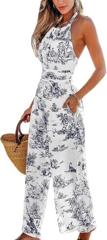 CUPSHE Womens Summer Jumpsuit Halter Casual Dressy Sleeveless One Piece Outfit Pockets Wide leg Pants Romper in Saudi Arabia