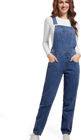 Womens Denim Overalls Jean 90s Retro Dungaree Baggy Ladies Loose Fit Fashion Casual Relaxed Jumpsuit with Pockets in Saudi Arabia