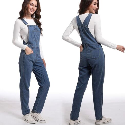 Womens Denim Overalls Jean 90s Retro Dungaree Baggy Ladies Loose Fit Fashion Casual Relaxed Jumpsuit with Pockets in Saudi Arabia