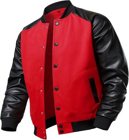 FANARCHER Men’s Varsity Baseball Jacket Cotton Blend Letterman Jacket with Faux Leather Sleeve Bomber Coat in Saudi Arabia
