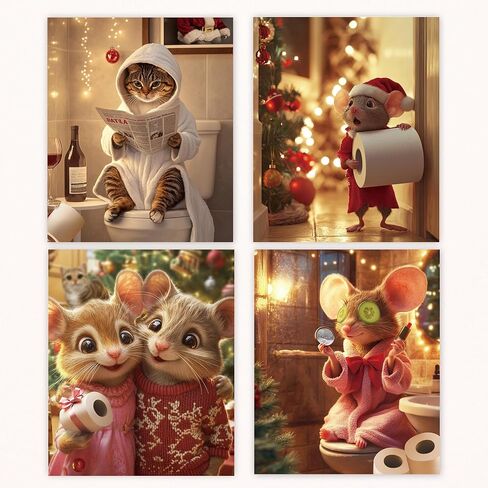 Vintage Farmhouse Halloween Ghost Bathroom Canvas Wall Art Prints Set of 4, Funny Halloween Pumpkin Cute Ghost Toilet Posters Pictures Wall Decor for Bathroom Washroom Dorm, 8x10 Unframed in Saudi Arabia