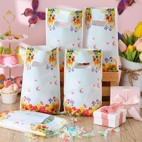 Thenshop 100 Pcs Happy Purim Bags Purim Gift Bags with Handles Purim Treat Bags Snacks Purim Bags Purim Cellophane Bags Goodie Bags Bulk Plastic Merchandise Bags for Purim Party Favors in Kuwait