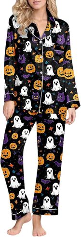 Halloween PJS سراويل نساء مجموعة الحرير ساتان بيجاماس صالة 2 قطعة سقوط الزي لأسفل مطابقة ملابس النوم in Kuwait