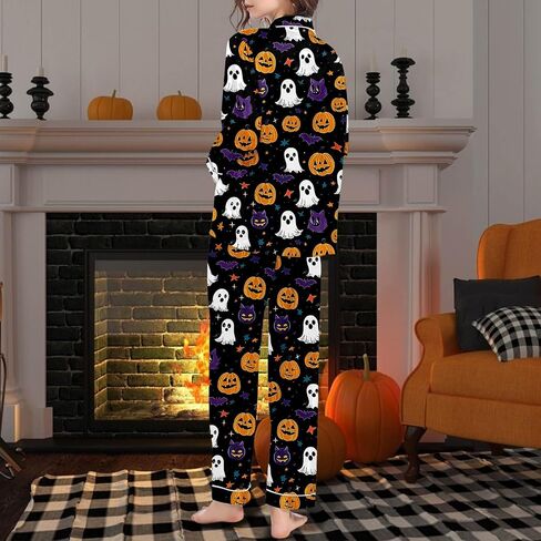 Halloween PJS سراويل نساء مجموعة الحرير ساتان بيجاماس صالة 2 قطعة سقوط الزي لأسفل مطابقة ملابس النوم in Kuwait