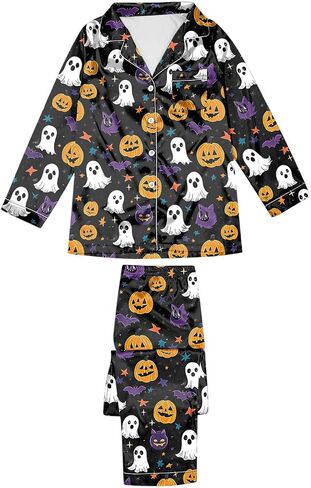 Halloween PJS سراويل نساء مجموعة الحرير ساتان بيجاماس صالة 2 قطعة سقوط الزي لأسفل مطابقة ملابس النوم in Kuwait