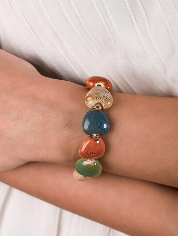 MINACHI Boho Hippie Colorful Ceramic Round Beads Strand Stretch Bracelet Gift for Women in Saudi Arabia
