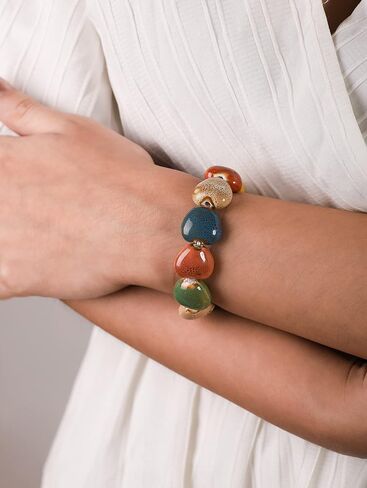 MINACHI Boho Hippie Colorful Ceramic Round Beads Strand Stretch Bracelet Gift for Women in Saudi Arabia