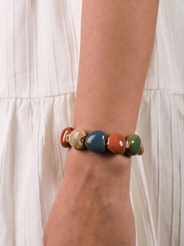 MINACHI Boho Hippie Colorful Ceramic Round Beads Strand Stretch Bracelet Gift for Women in Saudi Arabia