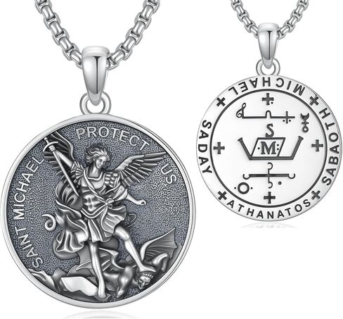 Seiyang Saint Necklace 925 Sterling Silver Patron Amulet Medal Jewelry for Men Women (with Gift Box) in Kuwait