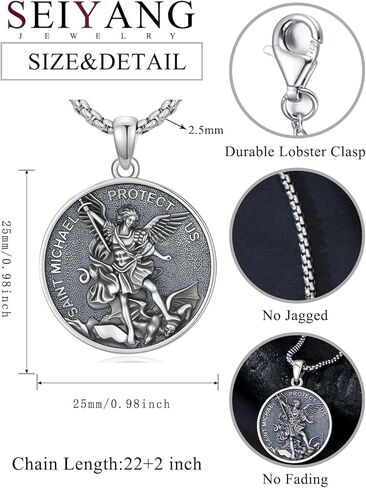 Seiyang Saint Necklace 925 Sterling Silver Patron Amulet Medal Jewelry for Men Women (with Gift Box) in Kuwait