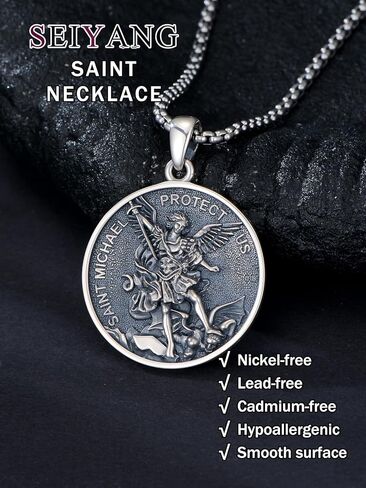 Seiyang Saint Necklace 925 Sterling Silver Patron Amulet Medal Jewelry for Men Women (with Gift Box) in Kuwait