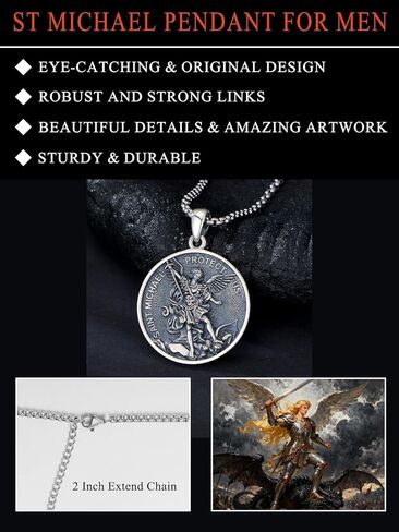 Seiyang Saint Necklace 925 Sterling Silver Patron Amulet Medal Jewelry for Men Women (with Gift Box) in Kuwait