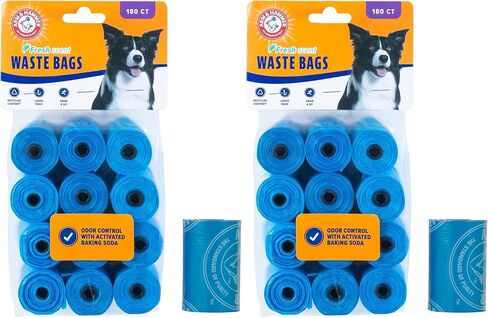Arm & Hammer Easy-Tear Disposable Dog And Cat Waste Bags With Activated Baking Soda, 180 Dog Poop Bags, 9 x 14 Inches in Kuwait