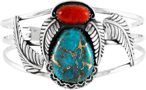 Turquoise Bracelet Sterling Silver 925 Genuine Gemstones Cuff Bracelet in Saudi Arabia