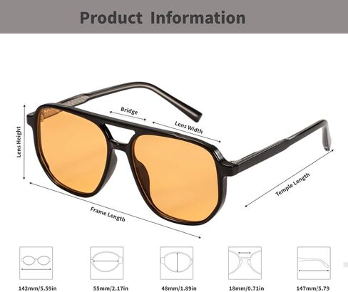 Retro Aviator Sunglasses for Women & Men Lightweight Square Shade UV400 Protection Unisex Sun Glasses Frame in Kuwait