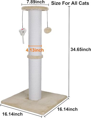 Cat Scratching Post 34 Inches Heavy Duty and Thicker Cat Scratching Post Sisal Rope with Hanging Ball and Mice Scratching Post for Indoor Cats and Adult(Grey) in Kuwait