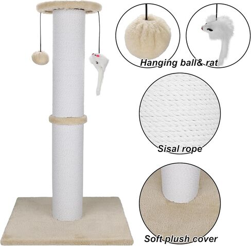Cat Scratching Post 34 Inches Heavy Duty and Thicker Cat Scratching Post Sisal Rope with Hanging Ball and Mice Scratching Post for Indoor Cats and Adult(Grey) in Kuwait