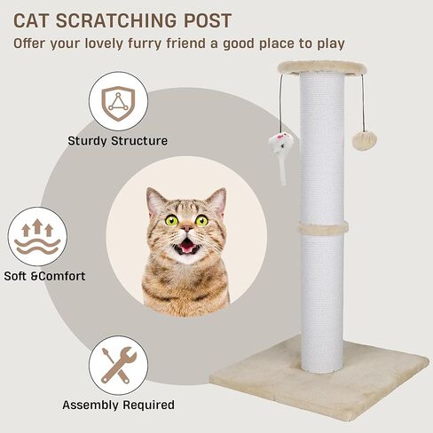 Cat Scratching Post 34 Inches Heavy Duty and Thicker Cat Scratching Post Sisal Rope with Hanging Ball and Mice Scratching Post for Indoor Cats and Adult(Grey) in Kuwait