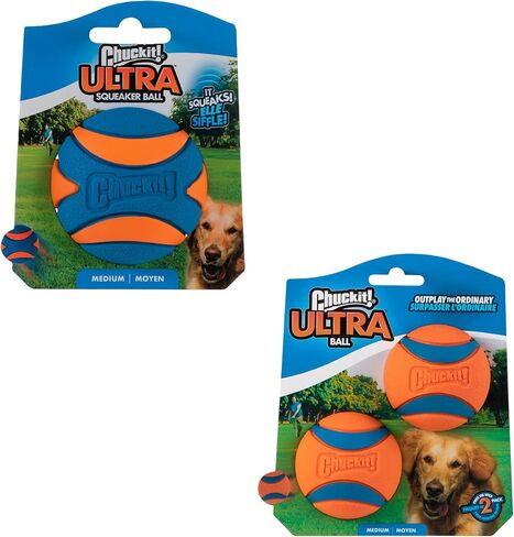 Chuckit! Ultra Squeaker Balls for Dogs, Floating Water Pet Toys, Durable Rubber Pet Toy, Bouncy Squeaky Fetch Balls For Dogs, Pack of 2, Medium (2.5") in Kuwait