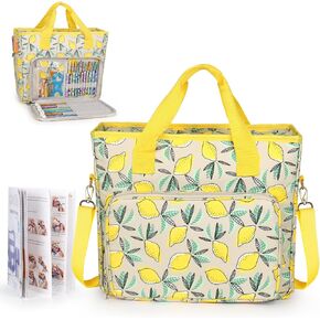 Katech Upgraded Crochet Bag with Beginner Crochet Books, Large Yarn Storage Bag Crochet Tote Bag for Crochet Hooks Knitting Needles and Project, Yarn Storage Organizer with 6 Grommets
