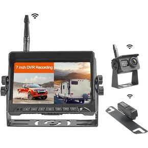 Wireless Backup Camera 1080P DVR Recording w/ 7" Split Monitor Wireless Digital Signal Vehicle Backup Cameras with 2 Wireless Cameras Enjoy Driving Observation for Car, Pickup, Truck, RVs