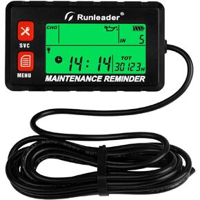 Runleader Digital Self Powered Hour Meter Tachometer,RPM Alert, Multiple Maintenance Reminders,Backlights Display & Selection for Lawn Mower Generator ATV Outboards Snowblower Motorcycle