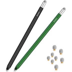 StylusHome Stylus for Touch Screens (2 Pcs), High Sensitivity 2 in 1 Fiber Tips Pen with 8 Extra Replaceable Tips, Stylus for iPad iPhone Tablets Samsung All Universal Touch Screen (Black & Green)