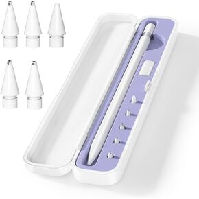 Storage Box with Lid and 5 Pack Pencil Tips for Apple Pencil 1st Generation and Apple Pencil 2nd Generation and Apple Pencil USB C Pen Case for Apple iPad Pencil - Holder Accessories Storage(Purple)