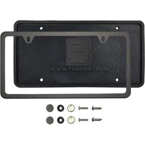Silicone Back Guard Two Holes Slim License Plate Holder Matte Flat Black License Plate Frame T304 Stainless Steel + Metal Screw Caps