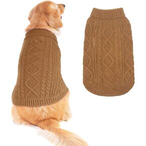 BINGPET Thermal Knitted Dog Sweater for Small Medium Large Dogs,Winter Dog Cat Coat Warm Sweartershirts Outfits,Classic Cable Knit Turtleneck Pullover Dog Jumper Coat Warm Sweartershirts
