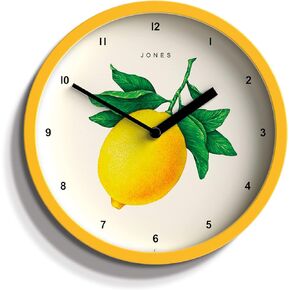 JONES CLOCKS® Fruit Clock - Round Clock - Small Clock - Kitchen Clock - Office Clock - Modern Design - Designer Clock - Colourful Case - Fruit Art - Fruit Wall Clock (Lemon)