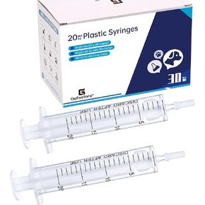 Gufastore 30pcs 20ml/cc Plastic Syringes with Caps Without Rubber Stopper in for Industry Lab Pet Feeding