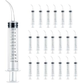 CINOCA 20PCS 12ml/cc Syringe - Dental Irrigation Syringe for Wisdom Teeth Cleaning, Dental Syringe with Curved Tip for Tonsil Stones Removing, Lab Use and Feeding Small Pets