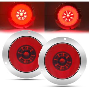 Led Truck Tail Lights, 24V Truck Brake Lights， Trailer Tail Lights High/Low Beam Red Brake Stop Lamp Round for Semi Truck Flatbed Trucks Tractor Camper RV 1 Pair