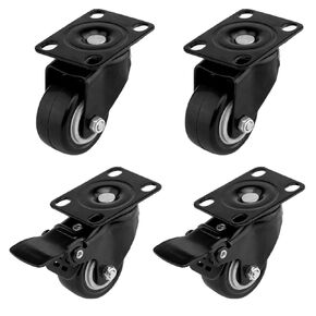 ULIFESTAR 4 PCS 1.5 inch Heavy Duty Caster Wheels Polyurethane PU Rubber Swivel Casters with Top Plate & Strong Bearing Total 400lb Quite Mute Non-Marking Locking Stem Casters Black (1.5'')