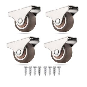 Mini Fixed Caster Wheels 1 inch Silent Ball Bearing Small Casters Wheels, Metal Top TPE Rubber Low Profile Caster Wheels for Furniture Rolling Cabinet Trundle Bed Drawer with Screws 4 Pack