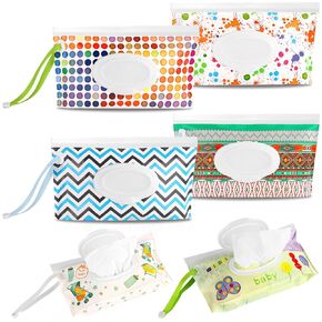 6 Pcs Wipes Dispenser, Sublaga Portable Baby Wipe Case, Refillable Baby Wipes Container, Wipe Holder, Keeps Wipes Fresh, Reusable Wet Wipe Pouch for Outdoor, Camping, Hiking, Travel