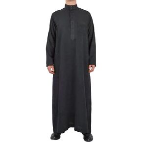 ثوب QYUU الرجالي العربي السعودي جوبا دشداشا بأكمام طويلة رداء رمضان فستان مسلم الشرق الأوسط ملابس إسلامية
